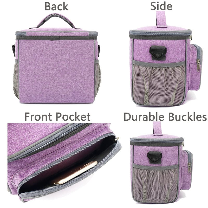 FlowFly Insulated Reusable Lunch Bag Adult Large Lunch Box for Women and Men with Adjustable Shoulder Strap,Front Zipper Pocket and Dual Large Mesh Side Pockets,Purple - Image 5